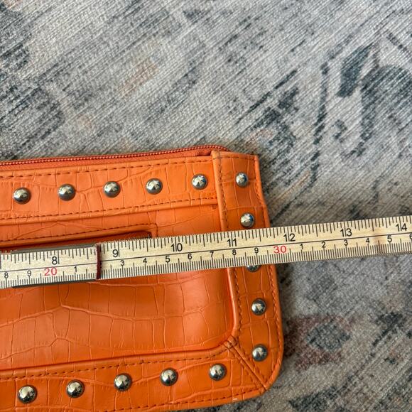 Orange Studded Clutch Faux Leather 11.5"x5" - Picture 6 of 7